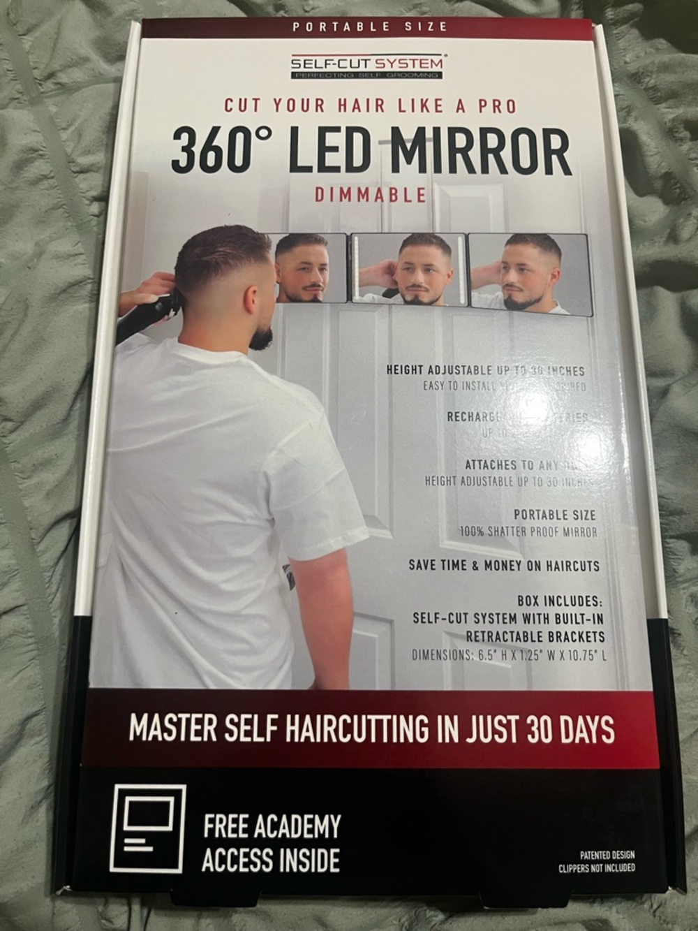 360° LED Dimmable Self-Cut Hair Mirror - White